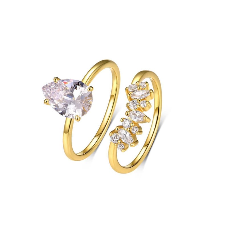  S925 Silver 2 Carat Teardrop Moissanite Ring: Set of Two Stackable Rings with GRA Certificate
