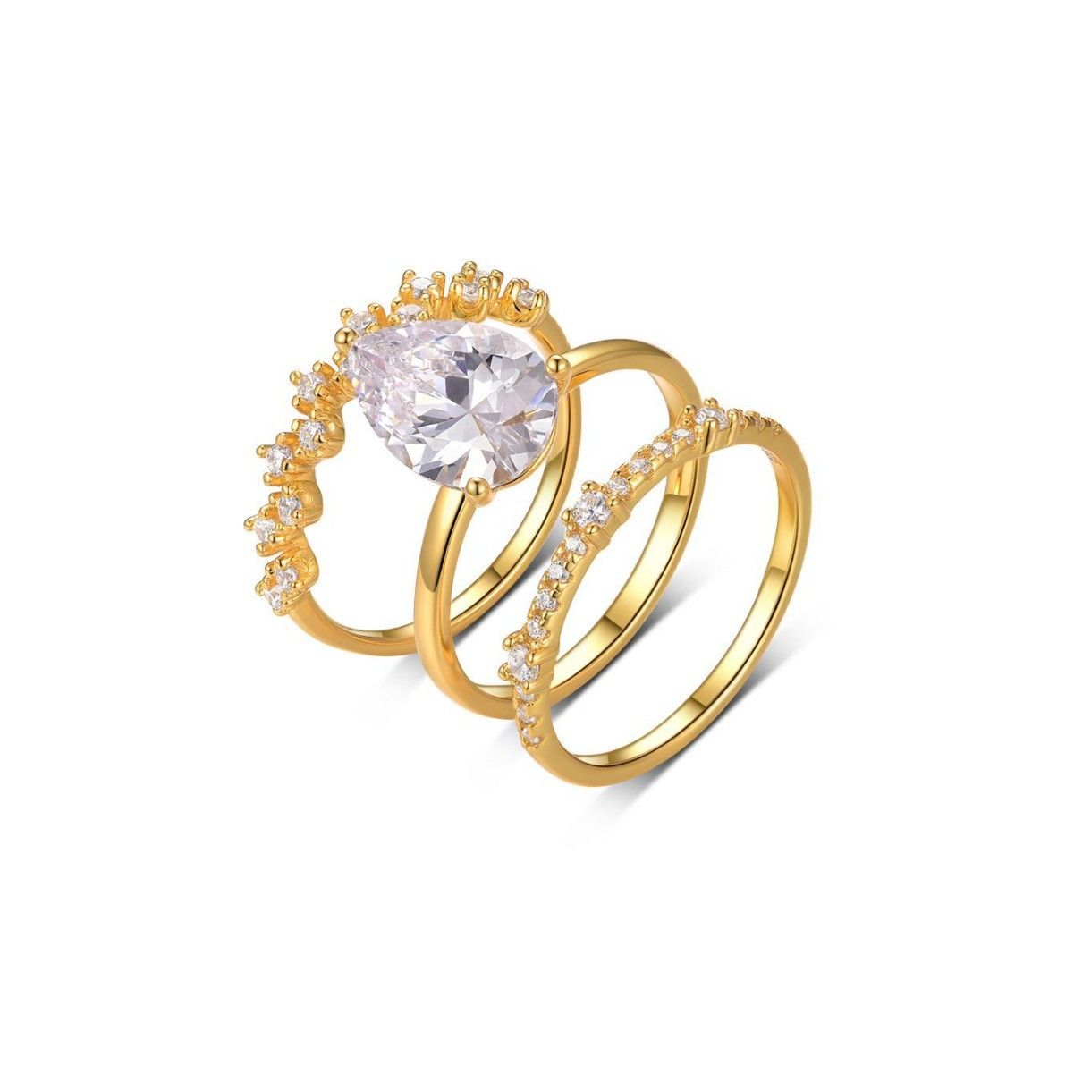 S925 silver Moissanite three-piece set ring, simple and fashionable wedding accessory, stackable ring