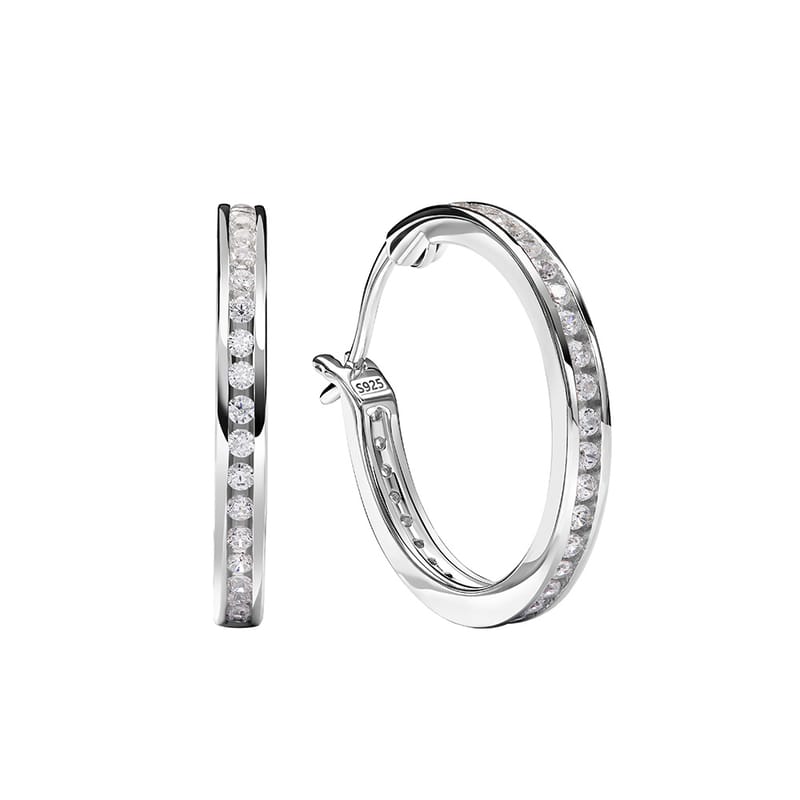 S925 sterling silver moissanite earrings, light luxury high-end round single-row full diamond fine ear ring for women