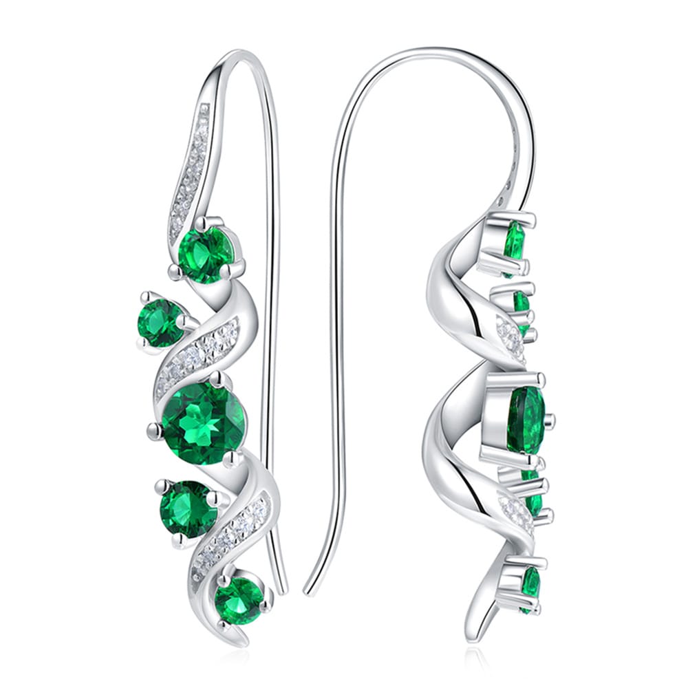 S925 sterling silver spiral Moissanite emerald earrings, high-end and elegant diamond-encrusted colored treasure ear hooks