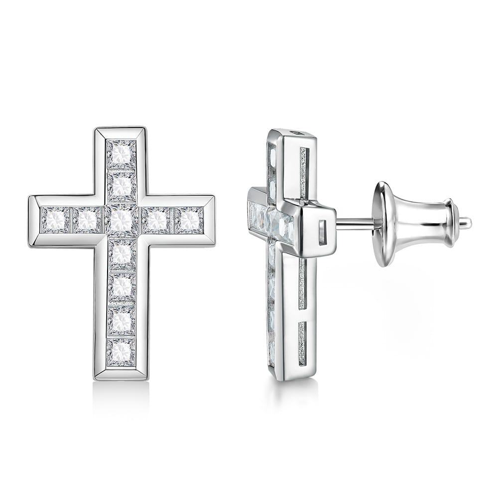 Fashion S925 sterling silver Moissanite cross earrings, fashionable and elegant princess cut diamond-encrusted earrings