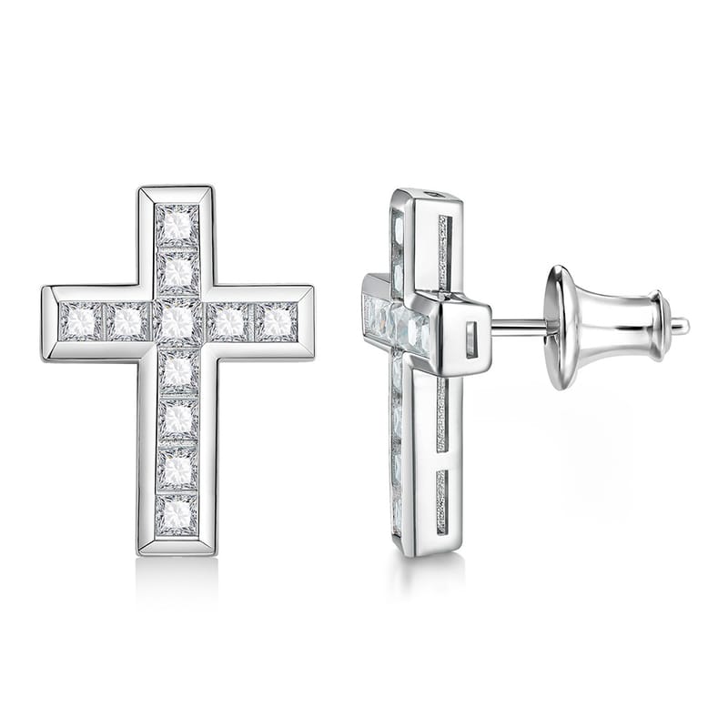 Fashion S925 sterling silver Moissanite cross earrings, fashionable and elegant princess cut diamond-encrusted earrings