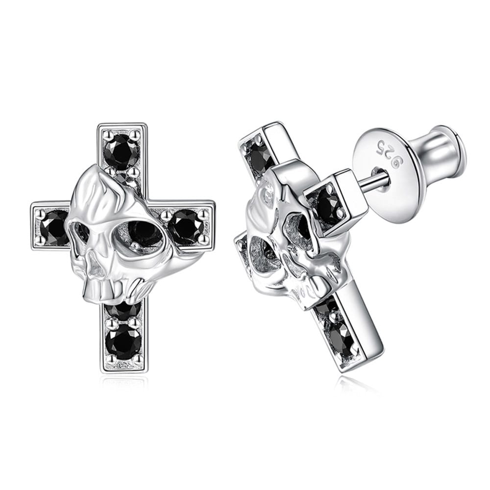 The new S925 silver-black Moissanite skull cross earrings are a trendy and personalized pair of earrings for both men and women