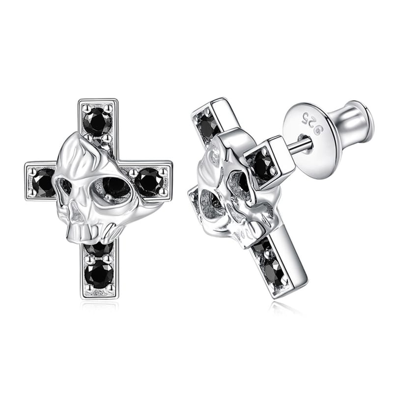 The new S925 silver-black Moissanite skull cross earrings are a trendy and personalized pair of earrings for both men and women
