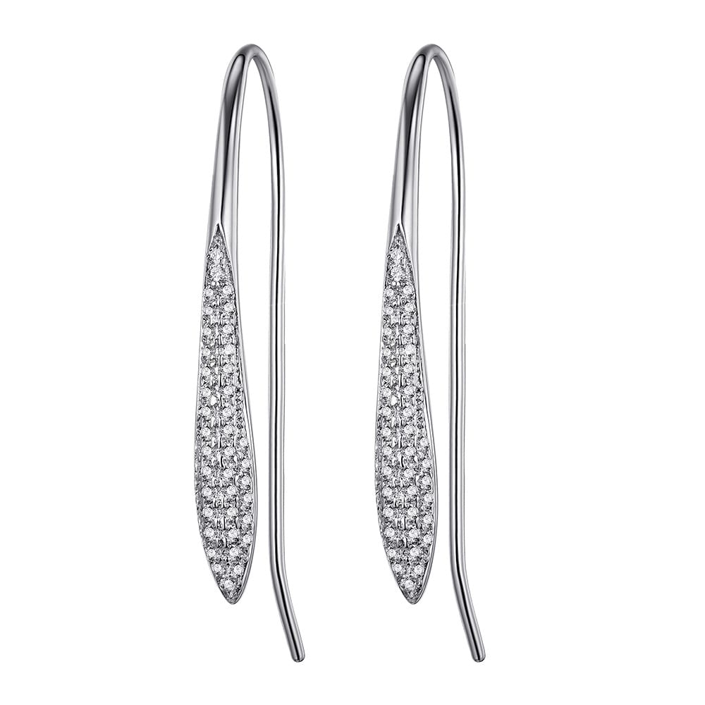 S925 sterling silver moissanite ear hooks, a light luxury style, olive-shaped, diamond-filled, slender leaf earrings