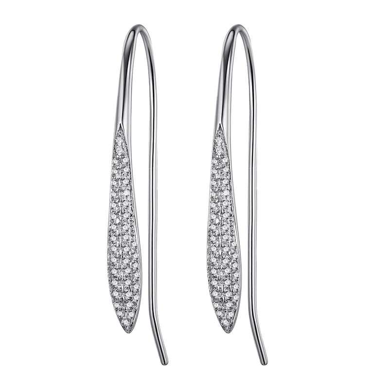 S925 sterling silver moissanite ear hooks, a light luxury style, olive-shaped, diamond-filled, slender leaf earrings