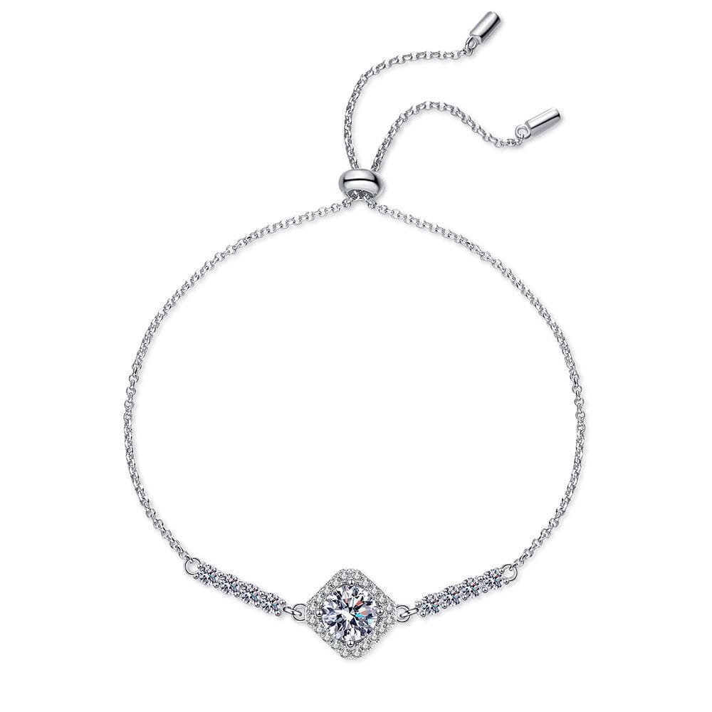 s925 sterling silver fully set with D-color Moissanite small square adjustable bracelet
