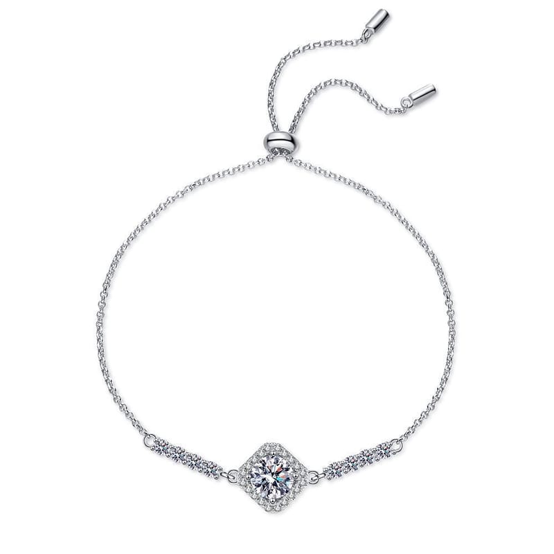 s925 sterling silver fully set with D-color Moissanite small square adjustable bracelet