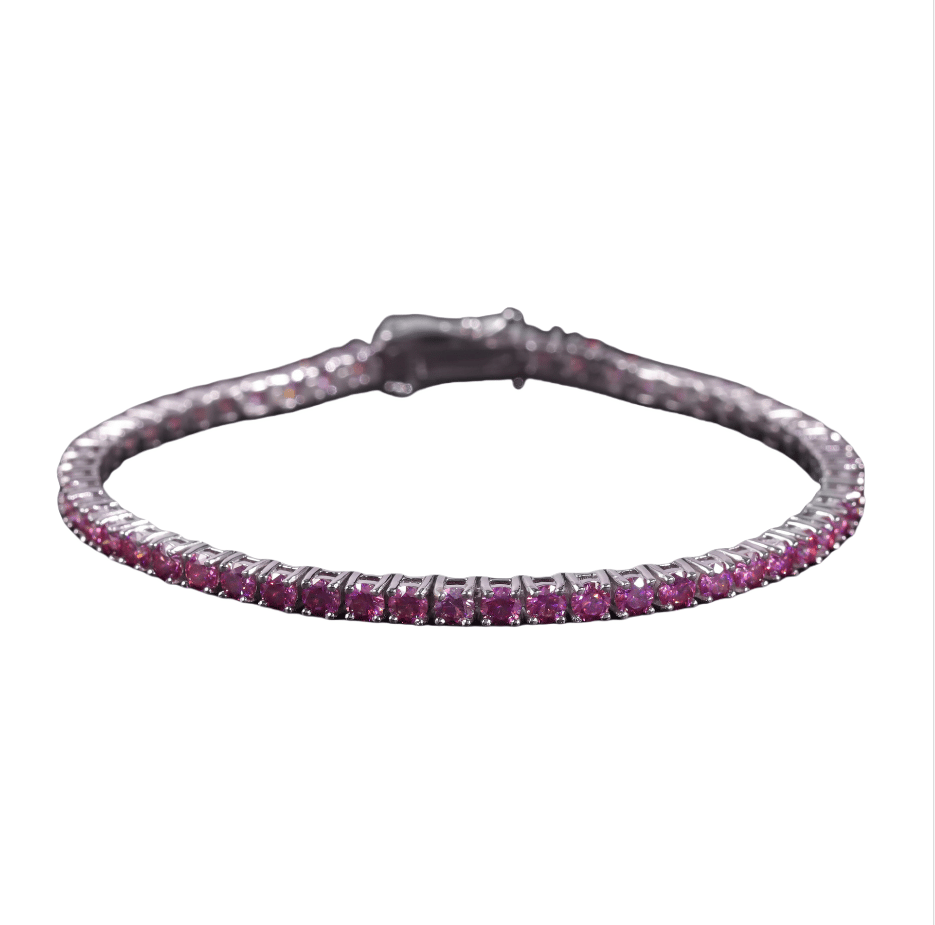 Peach blossom pink moissanite bracelet 3/4/5mm tennis chain S925 pure silver colored bracelet