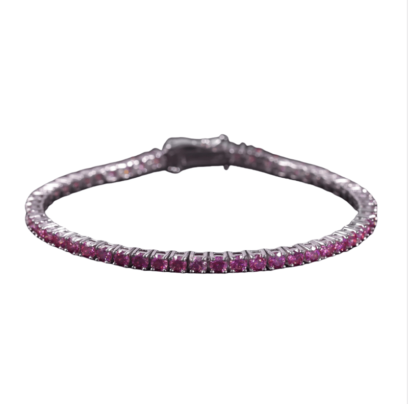 Peach blossom pink moissanite bracelet 3/4/5mm tennis chain S925 pure silver colored bracelet