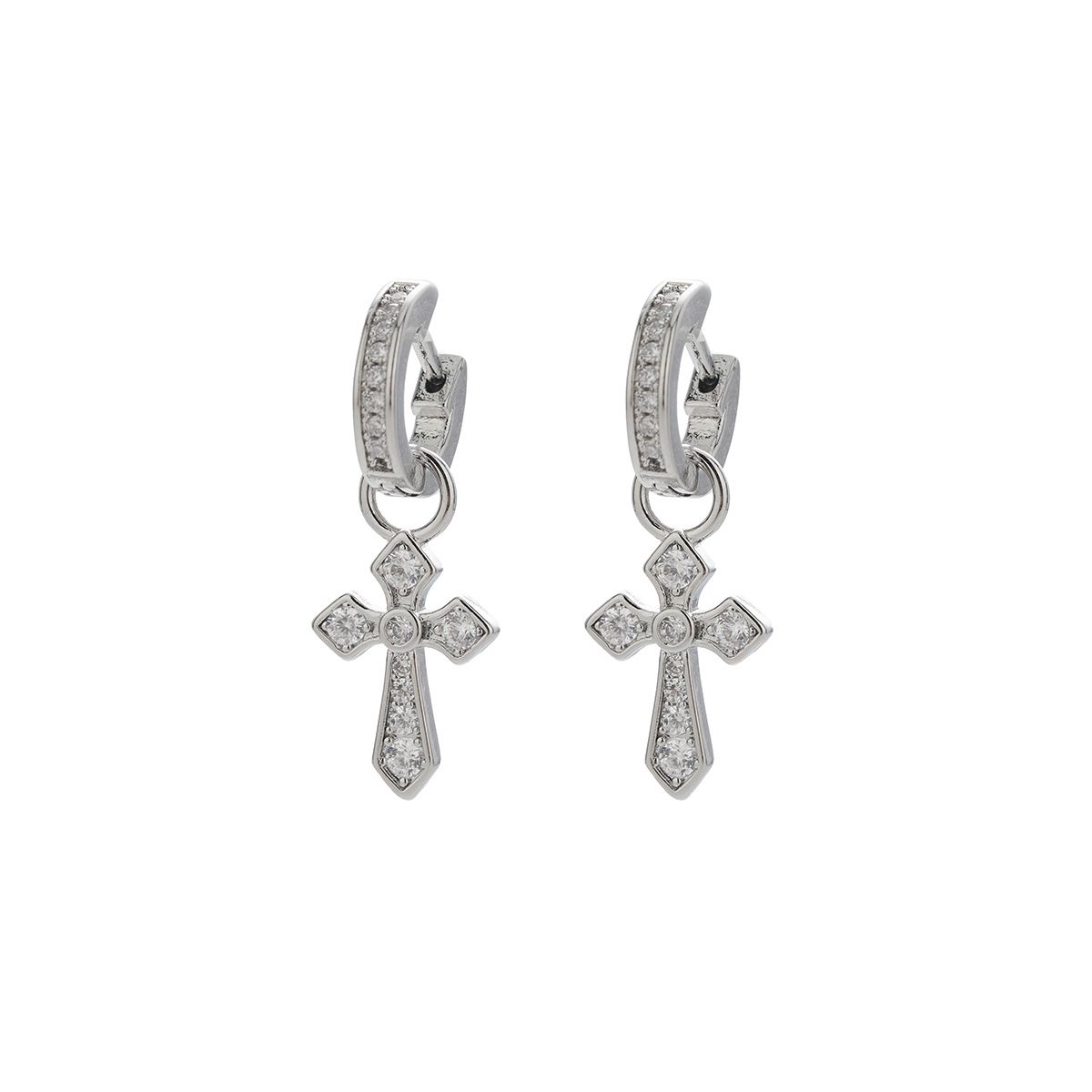 S925 sterling silver cross Moissanite stud earrings, French retro Hong Kong-style socialite earrings