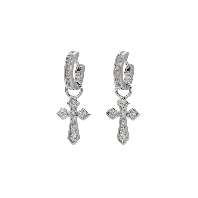 S925 sterling silver cross Moissanite stud earrings, French retro Hong Kong-style socialite earrings