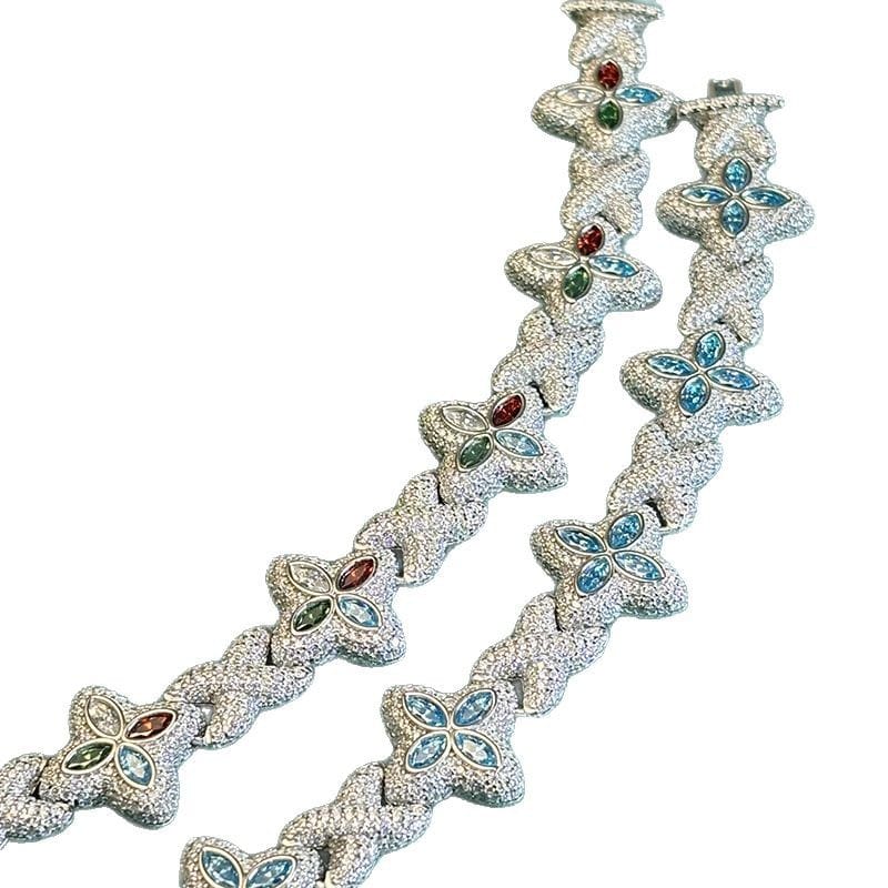 S925 silver Cuban chain, diamond-encrusted Mosan bracelet, four-leaf clover horse eye bracelet