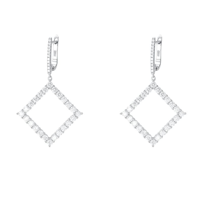 Square earrings, Moissanite stud earrings for women, pure silver full diamond new style, niche and elegant with a sense of luxury