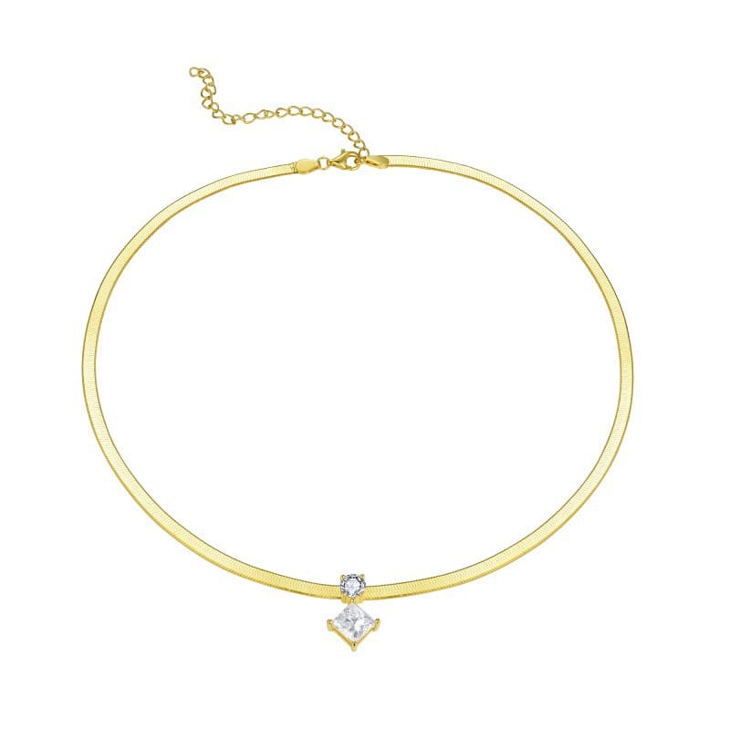 A 925 silver snake bone chain set with 1.5-carat princess square Moissanite layered women's necklace