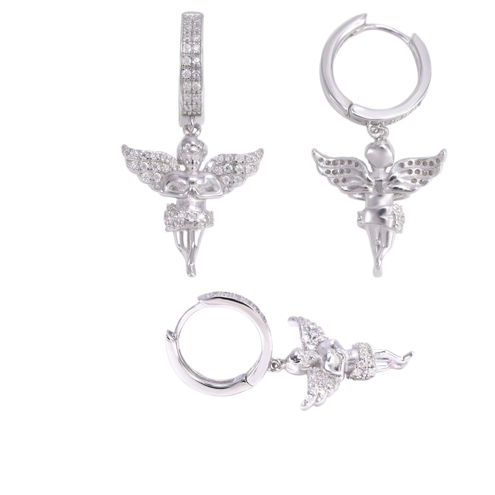 S925 silver-set D-color Mosan Angel earrings, hip-hop style