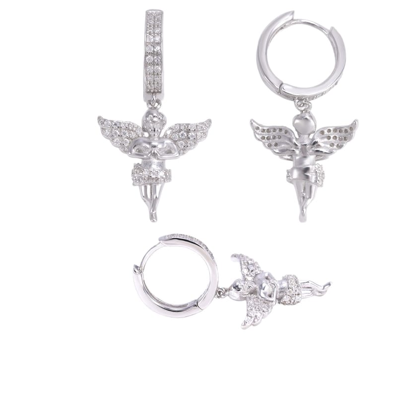 S925 silver-set D-color Mosan Angel earrings, hip-hop style