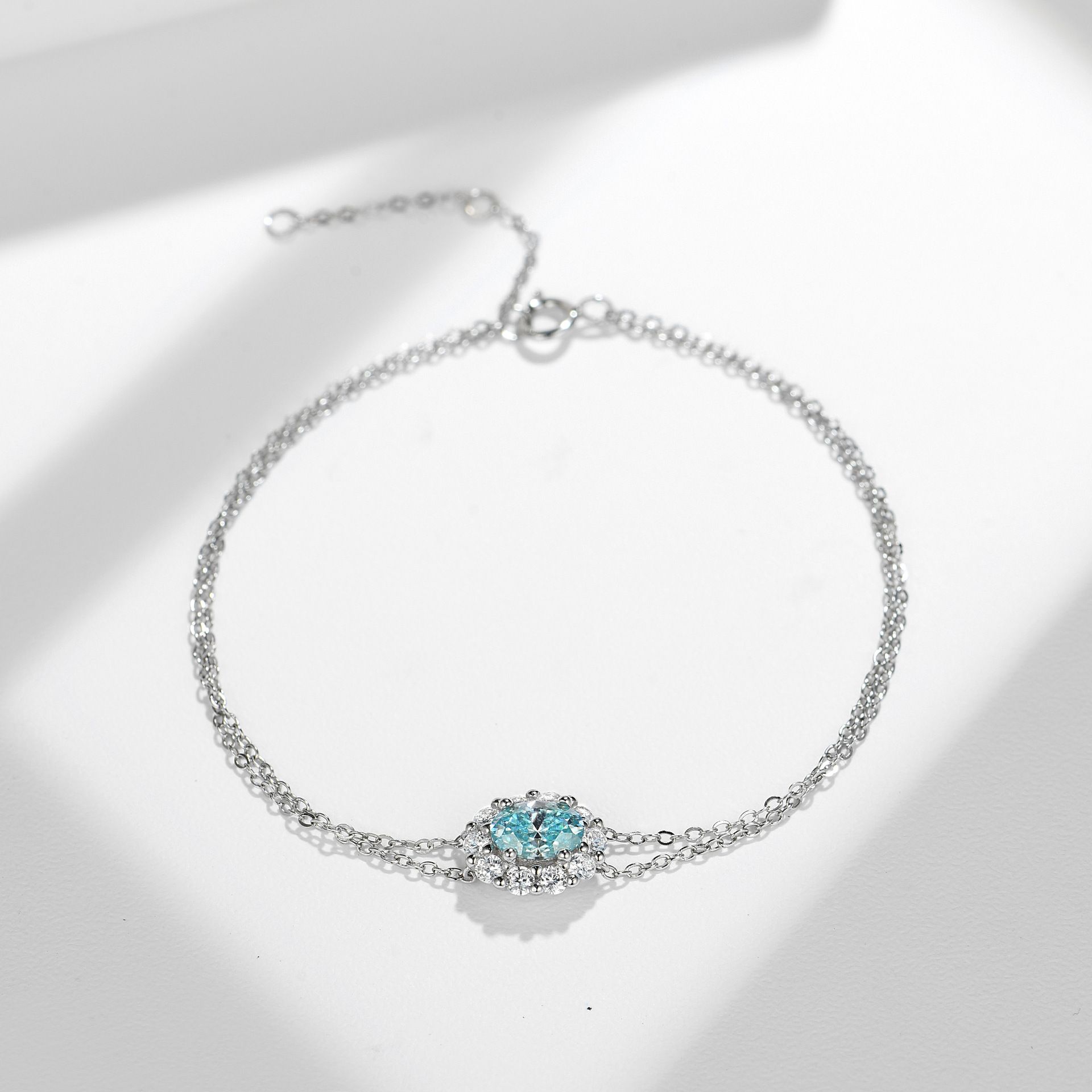 Exploring deep-sea treasures: New Paraiba Moissanite 5*7mm egg-shaped bracelet, S925 silver-plated 18k gold bracelet