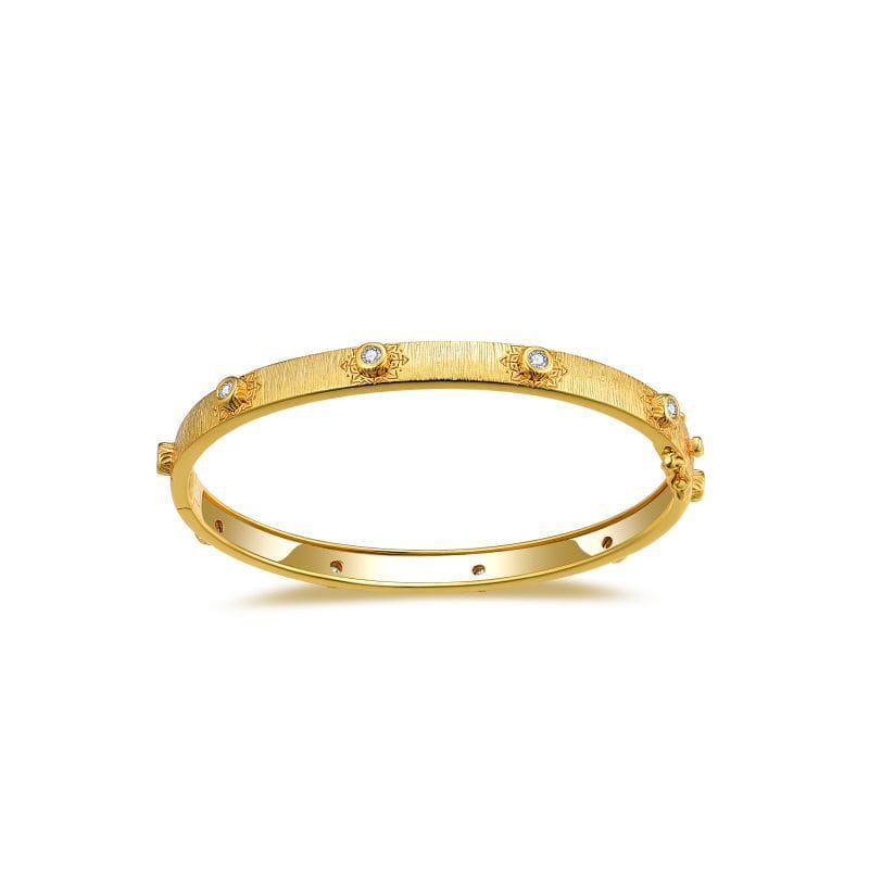 Italian vintage Buccirati style brushed bracelet, 2.3mm round Moissanite diamond, S925 silver plated with 18k gold, unissed-sized