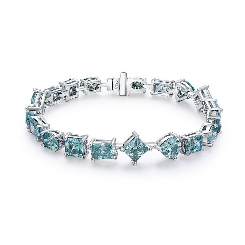 New 1-carat irregular-shaped colored moissanite 925 silver blue green bracelet