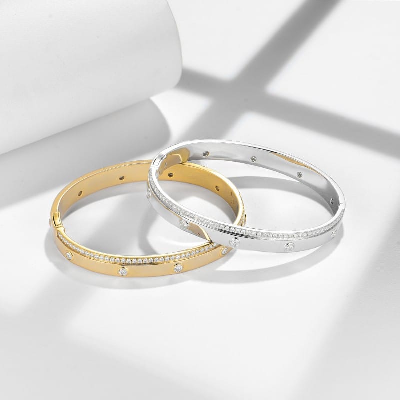 Versatile and multi-layered Moissanite double-sided design round 2.8mm gold and yellow gold ladies' bracelet S925 silver and gold