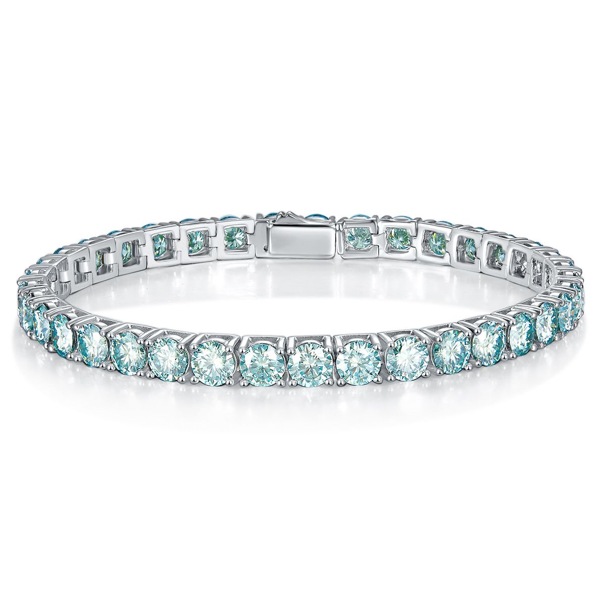 Classic four-pronged 50-minute full circle blue-green Moissanite 925 silver tennis bracelet: Unise-friendly, shining every day of yours