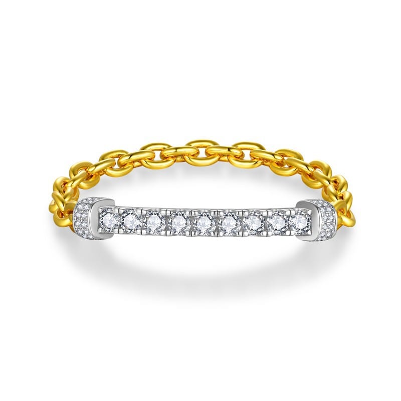 Full diamond moissanite round 4.0mm silver-plated 18k gold two-color bracelet for men and women, T-shaped bracelet