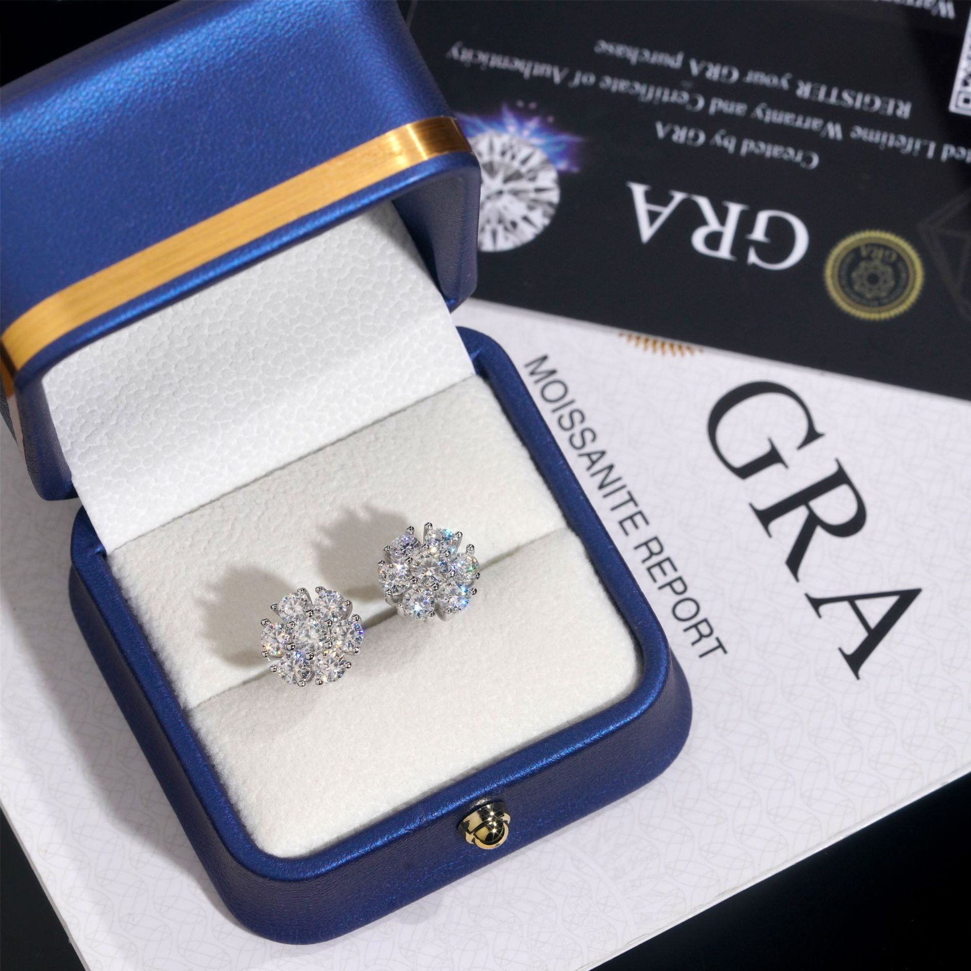 New men's and women's creative flower hip-hop jewelry 925 silver earrings set with Moissan stud earrings