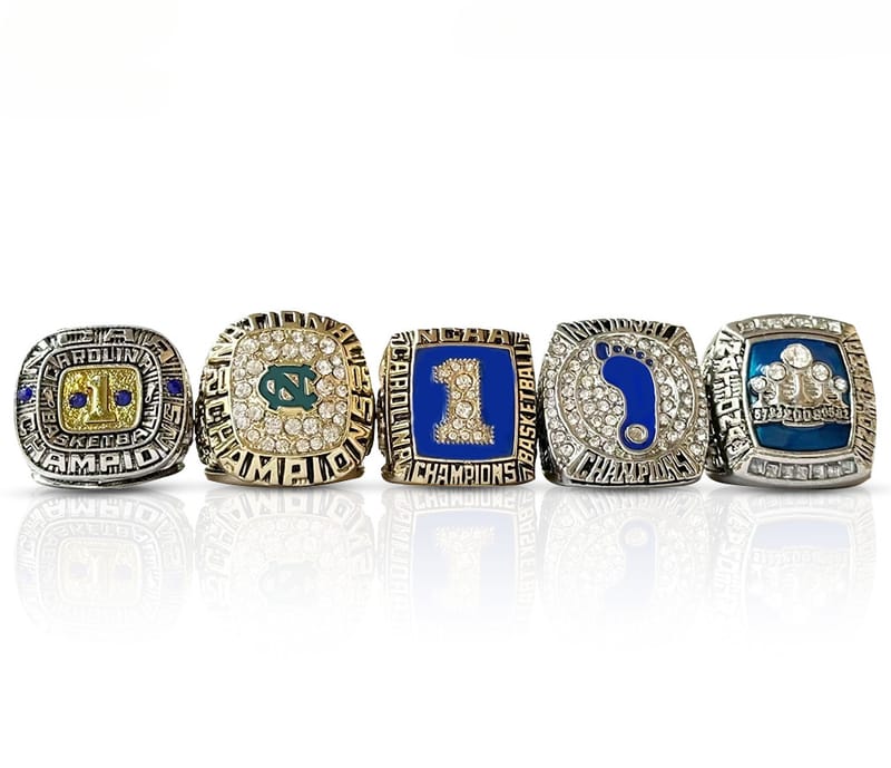 The NCAA North Carolina Men's Basketball Team's 5-ring championship set with eco-friendly alloy commemorative edition