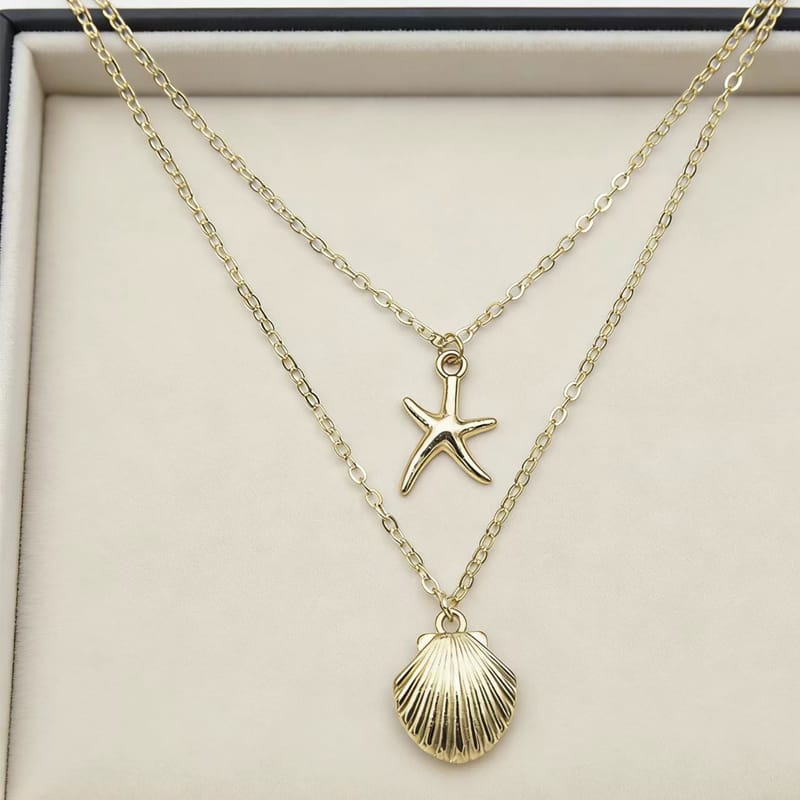Starfish Shell Multi-Layer Necklace for Women | Boho Chic Layered Collarbone Chain | Creative Ocean Style Jewelry