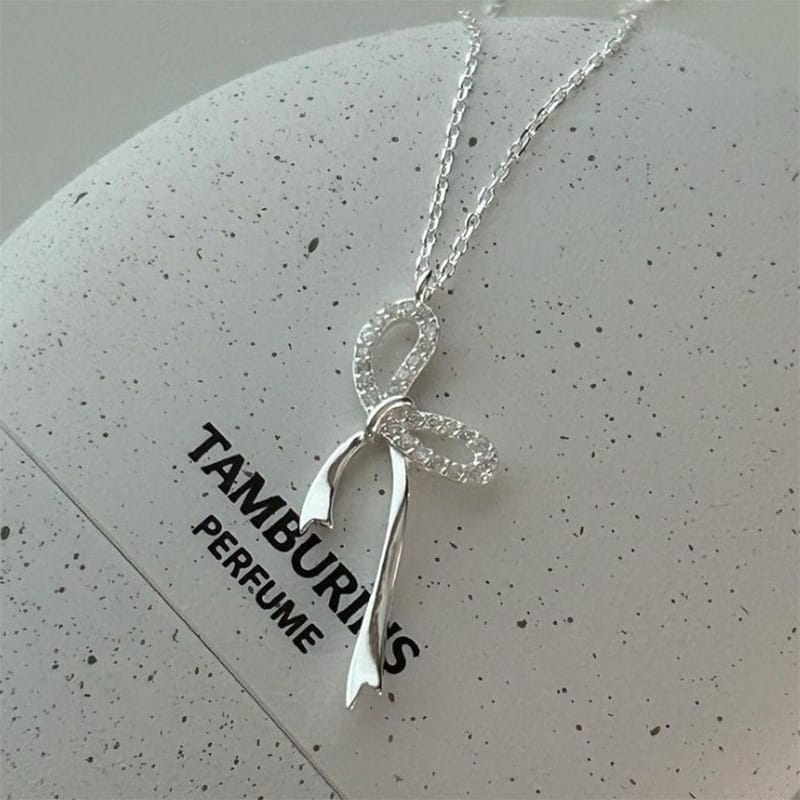 925 Silver Micro-Pave CZ Bow Knot Necklace for Women | Platinum Gold OL Style Pendant | Sweet Elegant Collarbone Chain