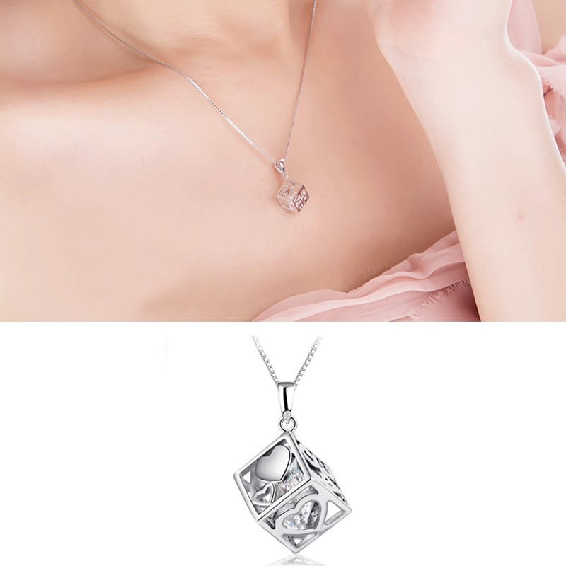 Love Window Square Pendant for Women | Korean Style Geometric Necklace Charm | Gold Tone Minimalist Fashion Jewelry
