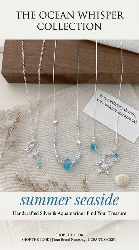 Ocean Blue Star Moon Drift Bottle Necklace | Vacation Style Collarbone Chain | Unique Sea-Inspired Design Jewelry