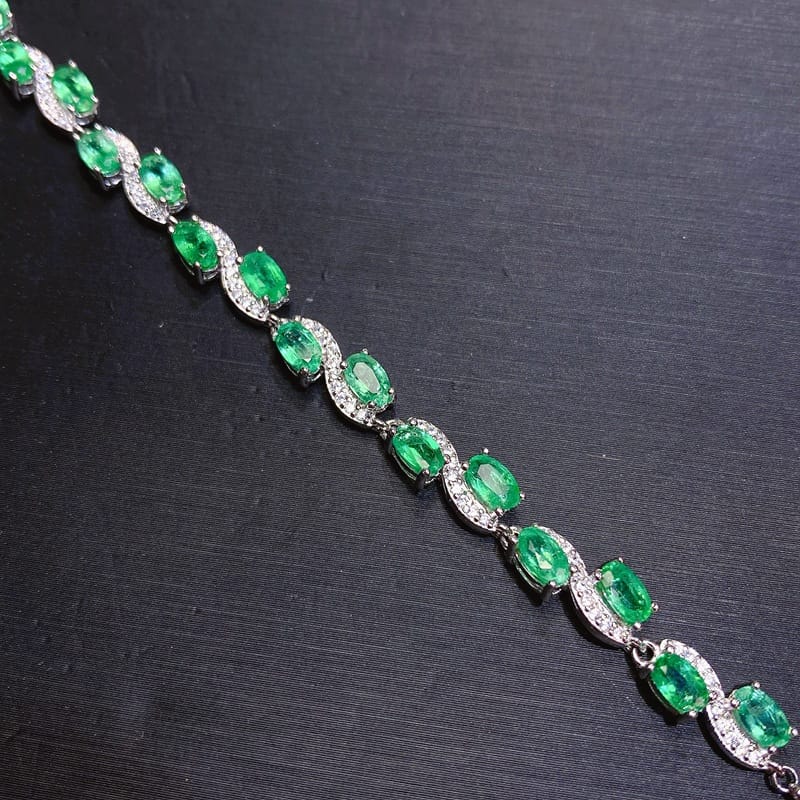 Emerald women's bracelet 925 silver inlaid natural emerald bracelet women's bracelet live supply wholesale