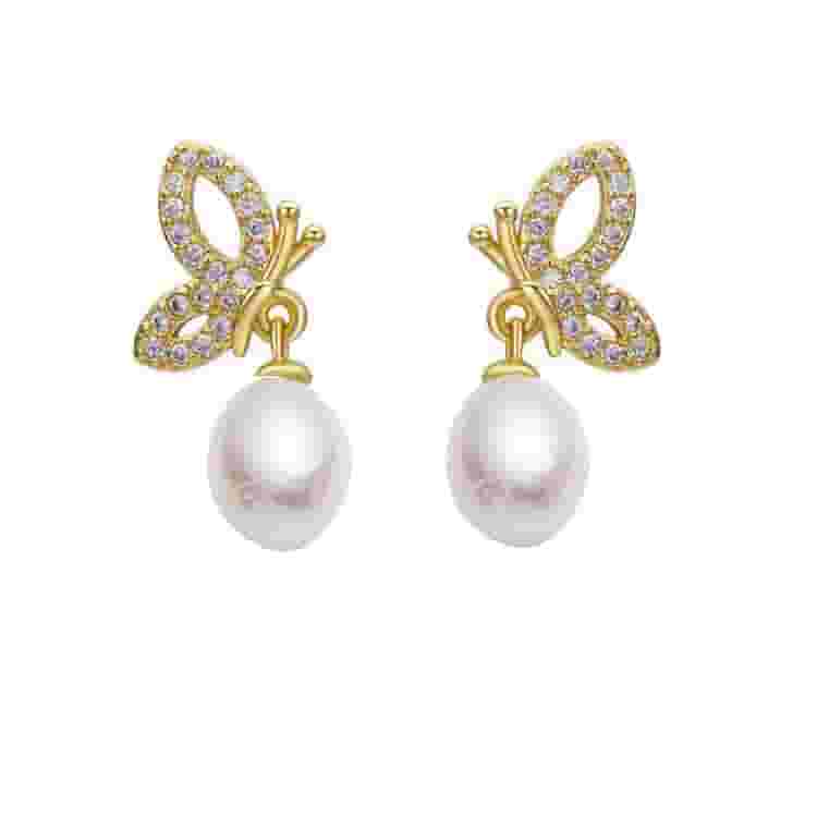 Natural Freshwater Pearl Earrings Personalized Hollow Butterfly Wings Bead Earrings Elegant Light Luxury Niche Earrings New Arrival Earrings