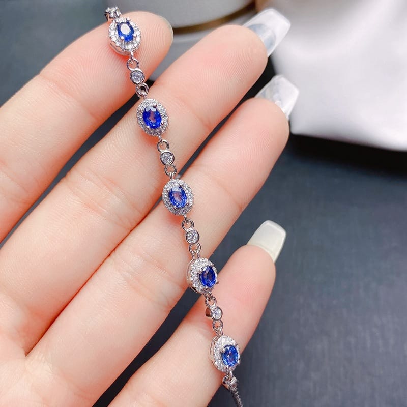 Women's bracelet simple fresh 925 silver inlaid natural sapphire style beautiful detection can be rechecked