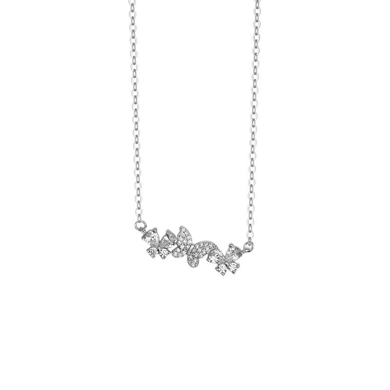 Po S999 Foot Silver Three Butterfly Necklace Small Fresh Artistic Sweet Temperament Mori Girl Clavicle Chain Generation Hair