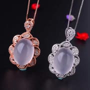 Light color 925 silver inlaid natural powder crystal pendant natural hibiscus stone large grain 10 karat