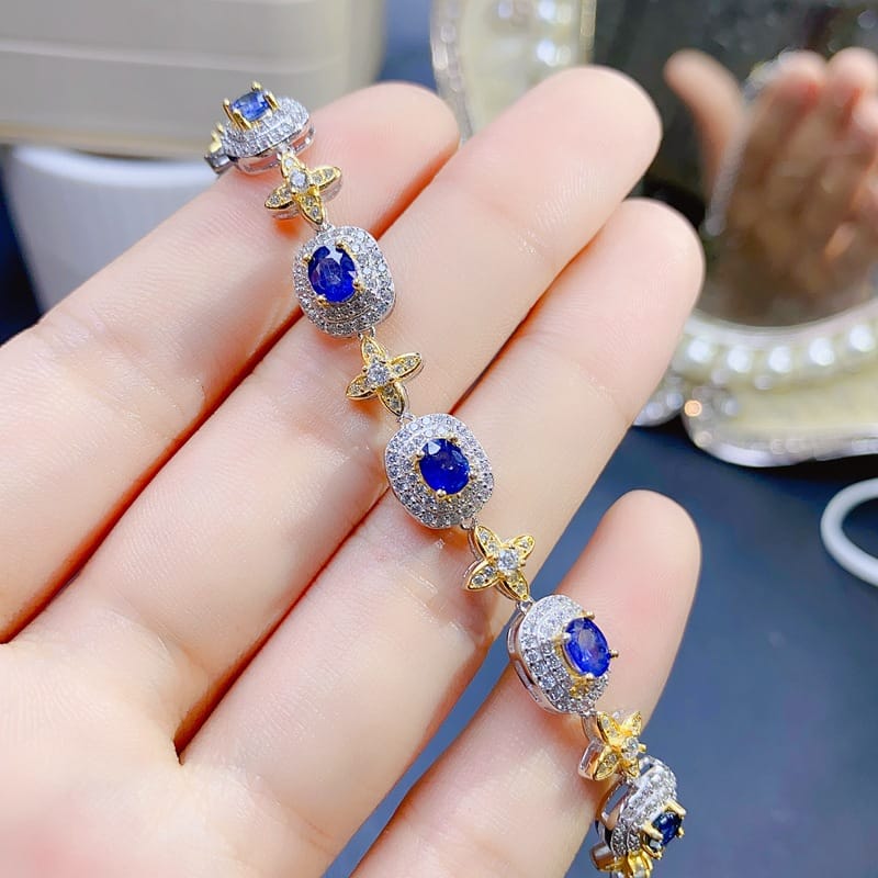 Fashion New Simple Two-color Japanese Light Luxury DIY Inspection Natural Sapphire Bracelet 925 Silver Live Supply