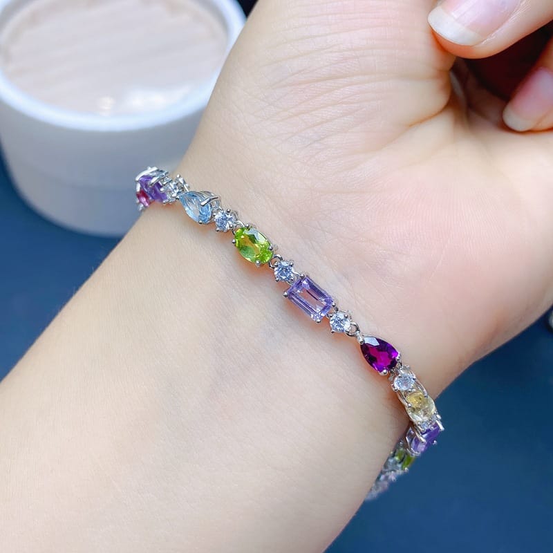Simple Women Bracelet 925 Silver Natural Lantopa Garnet. Olivine Bracelet Women's Chain Straight
