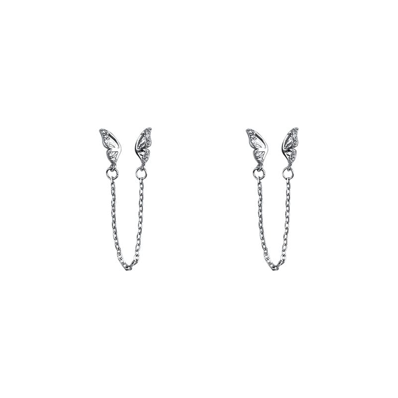 Po S999 Foot Silver Butterfly Binaural Earrings Light Luxury Niche Design Advanced Sense Sweet Tassel Earrings for Hair