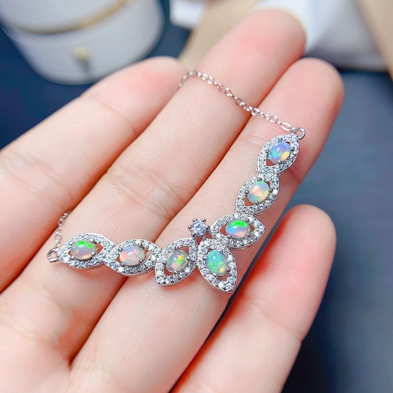 New natural opal necklace 3*4mm necklace dress evening gift with necklace fashion pendant 925 silver ladies