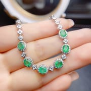 Factory wholesale explosions natural emerald bracelet S925 silver inlaid main stone 4*5 hot Europe and the United States a generation of hair