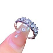 Japanese and Korean Simple Small Fresh Row Ring Women's Ring 925 Silver Set Natural Aquamarine Loose Ring Live Supply