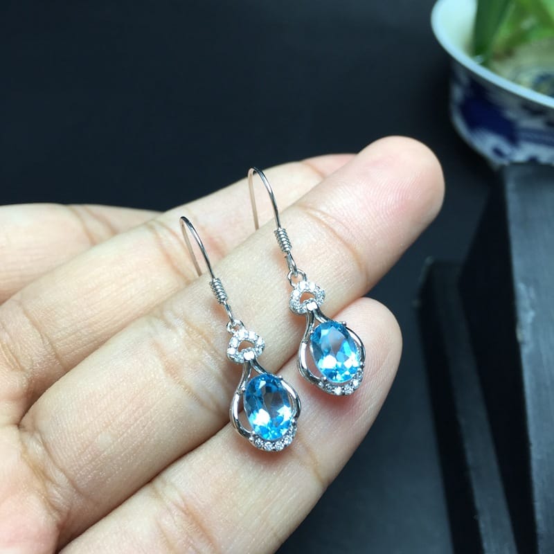 925 sterling silver inlaid natural topaz earrings physical store factory wholesale
