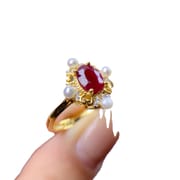 Fashion style natural laosaki Ruby women's ring S925 Silver live mouth 5 * 7mm beauty ring Live supply