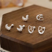 Po S999 Silver Alkaline Water Bread Croissant Screw Earrings Multi-style New Simple Cute Earrings