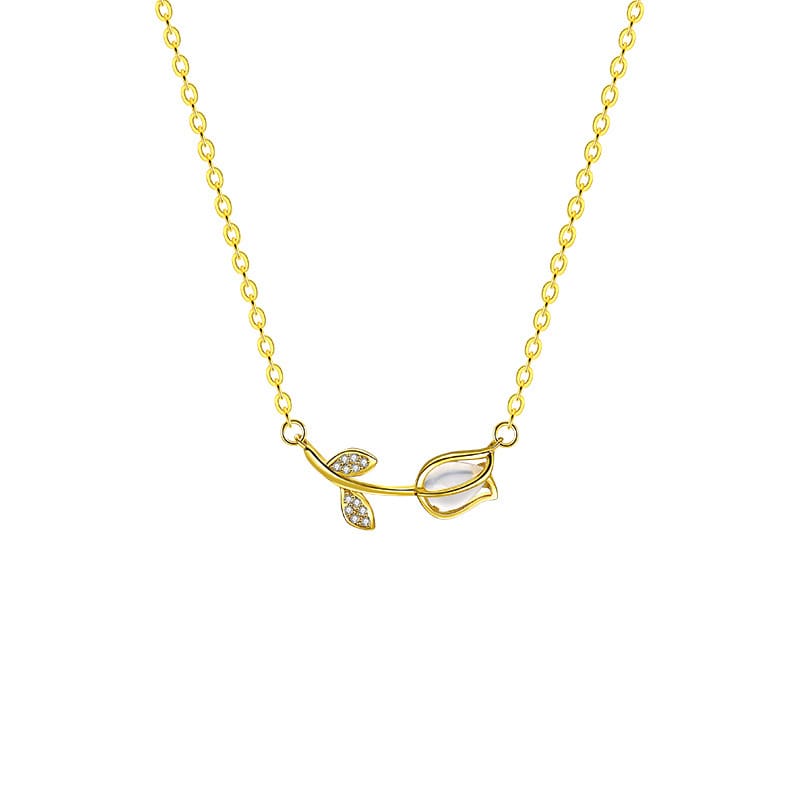 Po 999 Sterling Silver Tulip Necklace Women's 2022 New Summer Light Luxury Niche Clavicle Chain High-end New Style