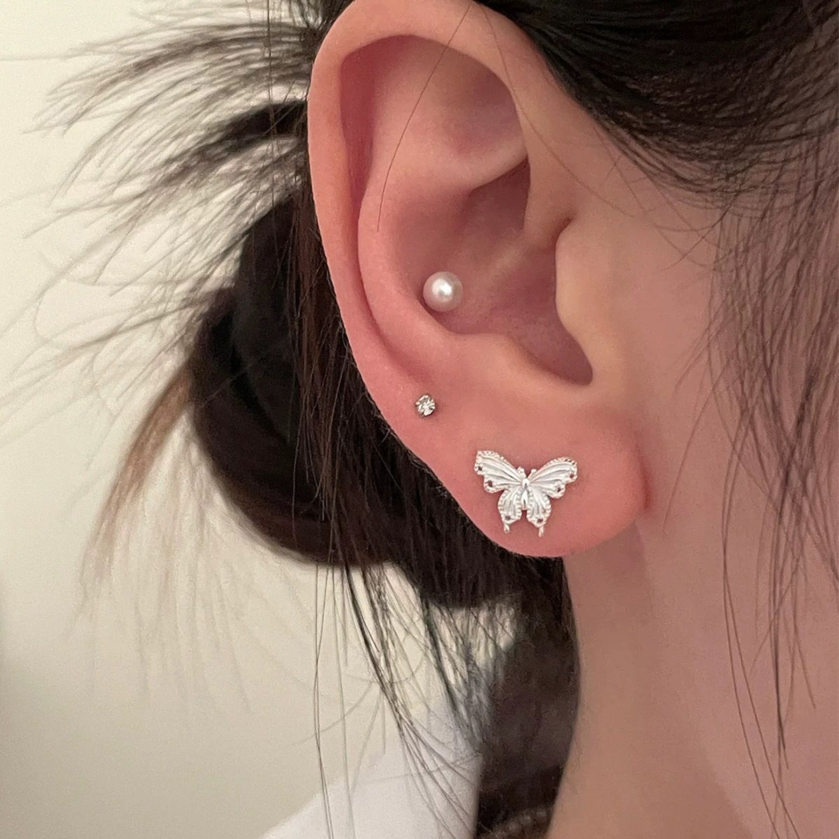 Niche Design S925 Sterling Silver Fresh Sweet Butterfly Earrings Exquisite Simple All-match Earrings