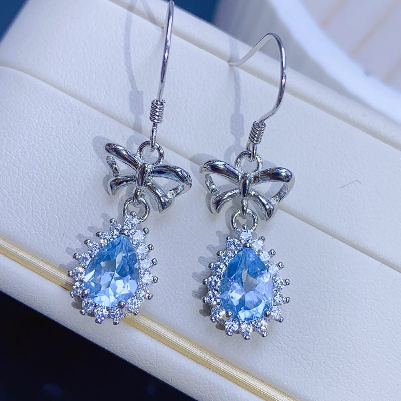 Light luxury natural topaz earrings earrings 925 silver tanzanite 5*7 color good fire color good girl gift
